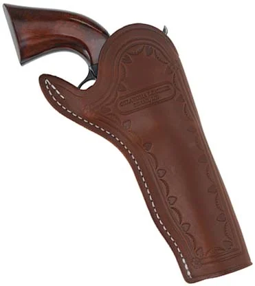 Slim Jim Holster, right hand cross draw,5-1/2" barrel, brown leather,fits Colt Single Action Army revolvers and others