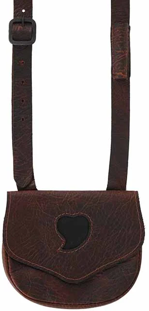 Small Primitive Hunter's Pouch, elk tanned leather, 7" by 6",heart inlay, leather strap
