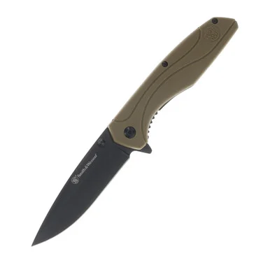 Smith & Wesson Assisted FDE Folding Knife 3.5in Black Drop Point Blade 1084312