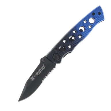 Smith and Wesson Extreme Ops Folding Knife Black to Blue 3.12in Drop Point SWCK111S