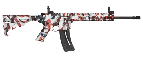 Smith & Wesson M&P15-22 Sport 22 LR, 16.5" Carbon Steel Barrel, Threaded 1/2X28, A2 Flash Hider, Cerakote Red, White and Blue Flag, CAR Stock