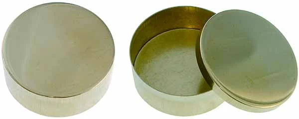 Snuff box, 2-3/4" round, polished nickel silver, made in the U.S.A.