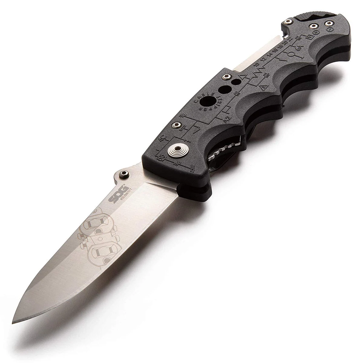 SOG Electrician Pocket Knife w/Wire Strip Multi Tool, 3.4″ AUS-8 Blade