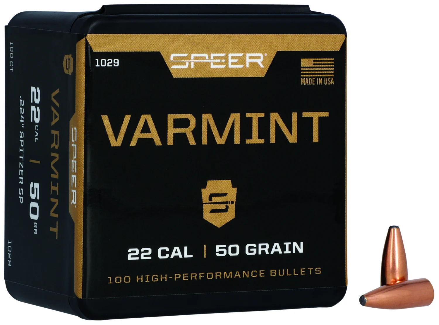 Speer 1029 Varmint22Cal 50gr Jacketed Soft Point 100 Per Box/5 Case