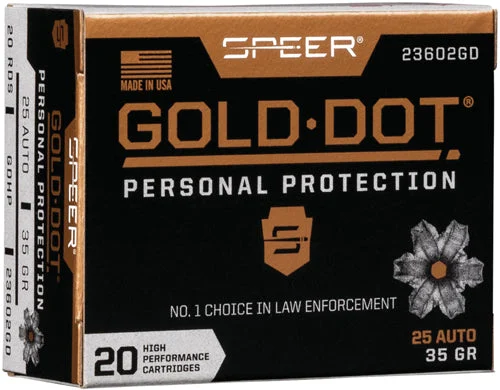 Speer 23602GD Gold Dot Personal Protection Hollow Point HP 35 Grain .25 ACP