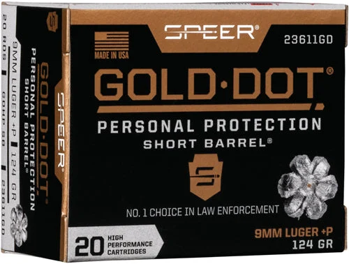 Speer Gold Dot +P Personal Protection Short Barrel 9mm Luger / Parabellum 124 gr JHP ammo