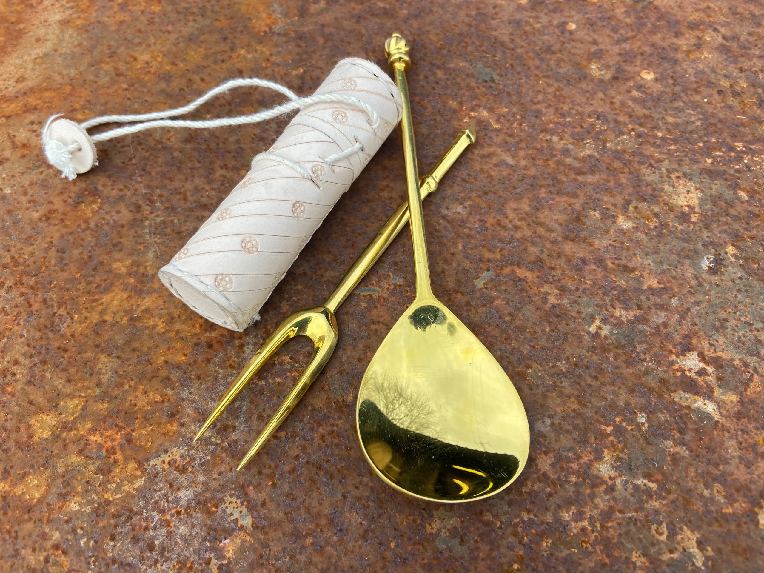 Spoon, two tine fork and needle case BUNDLE