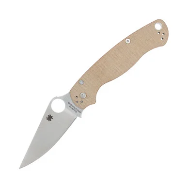 Spyderco Para Military 2 Folding Knife Brown Micarta 3.47" Satin Drop Pt SPC81MPCW2