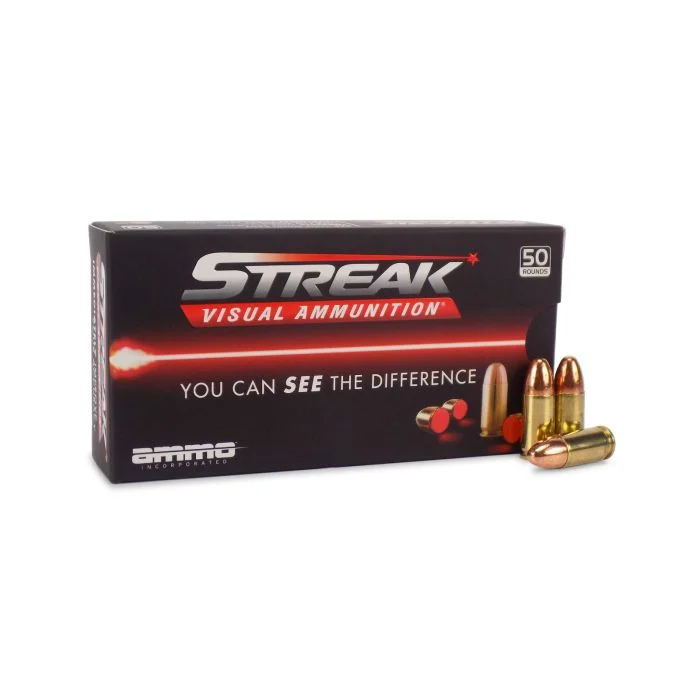 Streak 9124TMCSTRKRED50 Streak Visual (RED) Tracer Total Metal Case TMC 124 Grain 9mm Luger/Parabellum