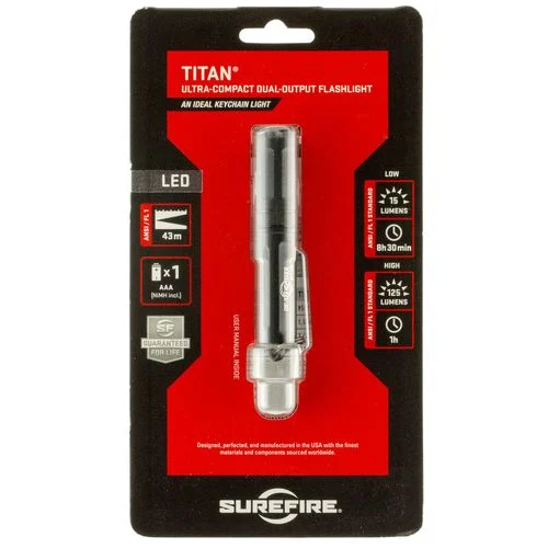 Surefire Titan Ultra-Compact EDC LED Flashlight Dual Output 125/15 Lumens AAA NiMH Black