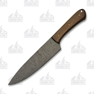 Szco 12 Inch Walnut Wood Damascus Fixed Blade Kitchen Knife DM1279