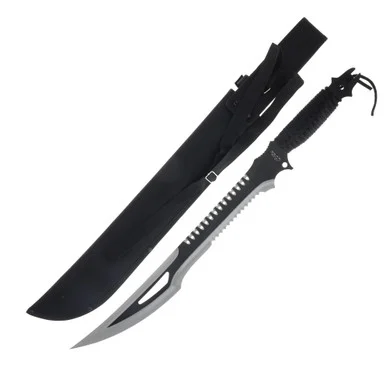 Szco 25in Fang Machete Cord Wrapped Black Fixed Blade 926956