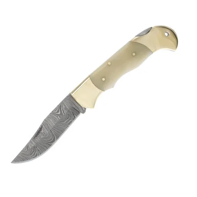 Szco Curved Bolster Folding Knife Natural Bone DM1162BO