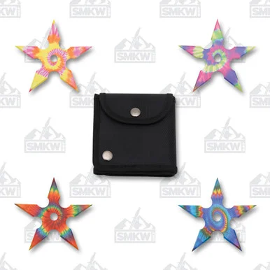 SZCO Supplies 4in 4-Piece Tye-Dye Throwing Star Set with Nylon Case 211465