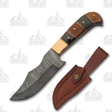 SZCO Supplies Copper Hunter Fixed Blade Knife 4.5in Damascus Blade DM1253