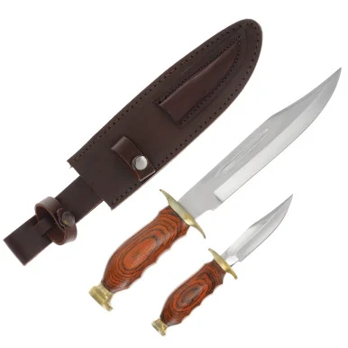 SZCO Supplies Hunting Knife Combo – 2 Fixed Blades with Wood Handles 203192