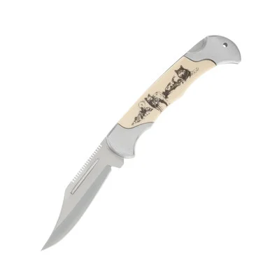 SZCO Supplies Wolf Lockback Folding Knife Imitation Ivory Wildlife Series 211163WF
