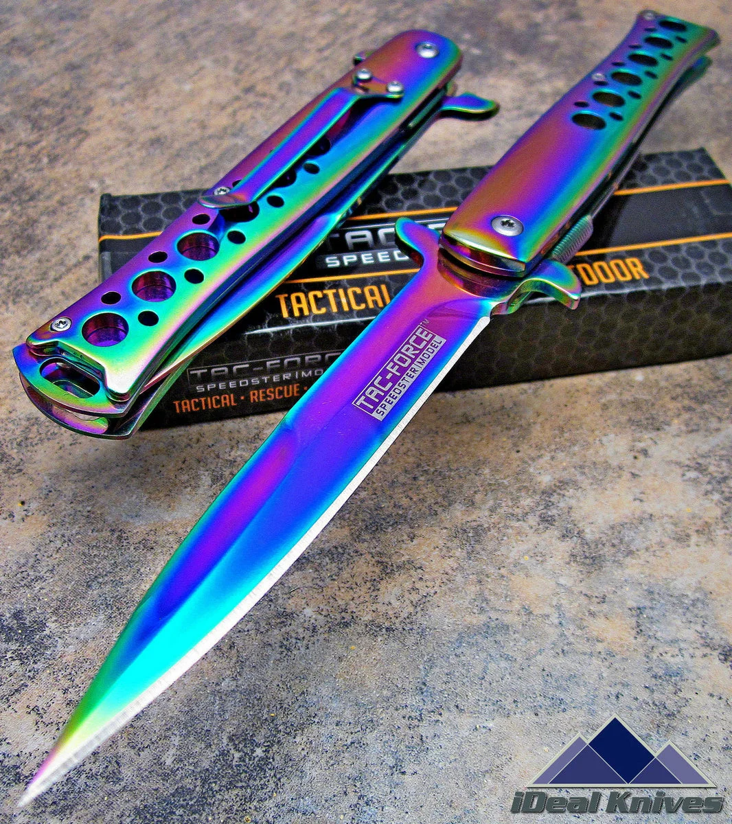 TAC FORCE SPRING ASSISTED TACTICAL RAINBOW SPECTRUM SICILIAN STILETTO FOLDER
