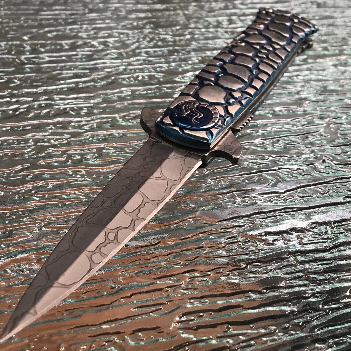 Tac Force Two Tone Blue Cobra Titanium Steel Fantasy Pocket Knife