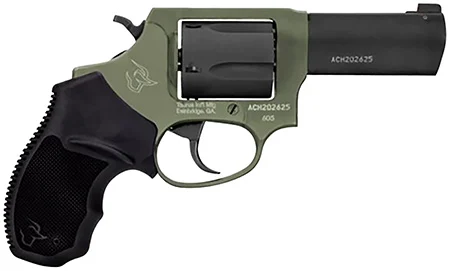Taurus 260531F Defender 605SA/DA 357 Mag/38 Special +P 5rd 3″, Black Barrel/Cylinder, Sniper Green Frame, Black Hogue Rubber Grip, Fixed Front Sight