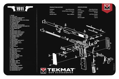 TekMat 1911 Pistol Mat, 11"x17", Includes Small Microfiber TekTowel, Black