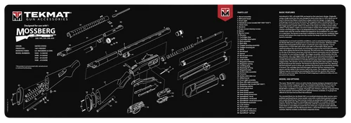 TekMat Mossberg Shotgun Cleaning Mat Black/White Rubber 12"x36" Mossberg Shotgun Parts Diagram Illustration