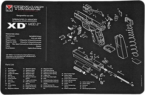 TekMat Springfield XD MOD 2 Cleaning Mat Black/White Rubber 11"x17" Springfield XD MOD 2 Parts Diagram
