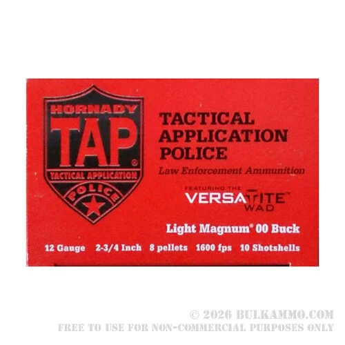 10 Rounds of 12ga 2-3/4" Ammo by Hornady TAP LE - 00 Buck