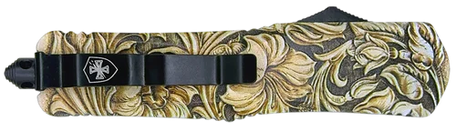 Templar Knife Gen II Saddle Slim 3.43" OTF Tanto Plain Black Oxide Stonewashed 440C SS Blade, 5.05" Tan Aluminum Handle, Glass Breaker
