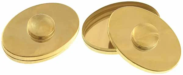 Tinder Box,with burning glass lens,3'' wide by 4-1/2'', polished brass