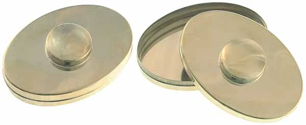 Tinder Boxwith burning glass lens,3'' wide by 4-1/2'', polished nickel silver