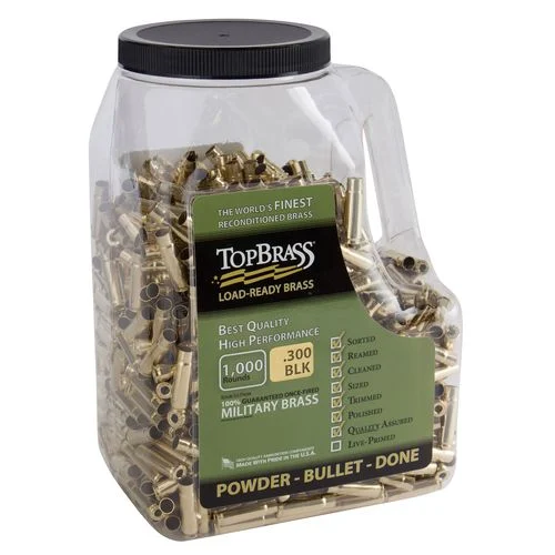 TOP BRASS LLC 8B300BLKMY-M-J Premium Reconditioned Unprimed 300 Blackout Brass 1000