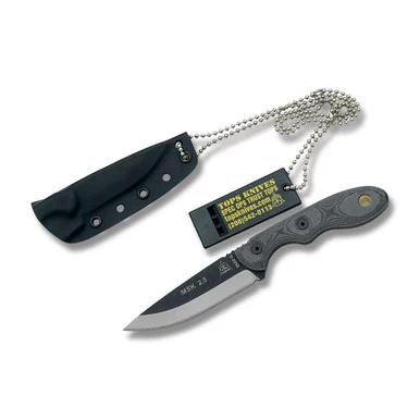 TOPS Knives Mini Scandi Knife 2.5 Fixed Blade Micarta Black 3in Plain Blade TPMSKBLM