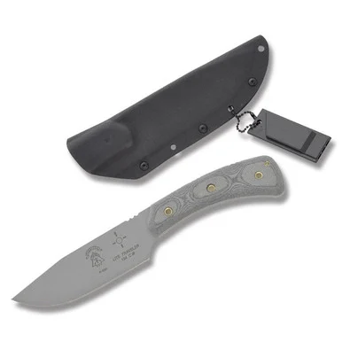 TOPS Pasayten Lite Traveler Fixed Blade Knife Tumbled Clip Point/Black Linen Micarta TPP001