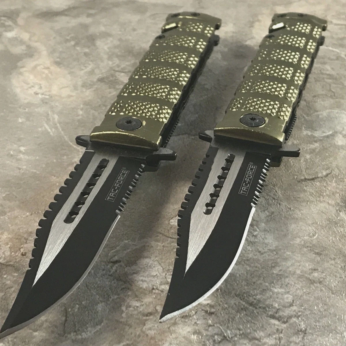 TWO 8.5″ TAC FORCE ASSISTED TACTICAL SAWBACK FOLDING POCKET KNIFE SET