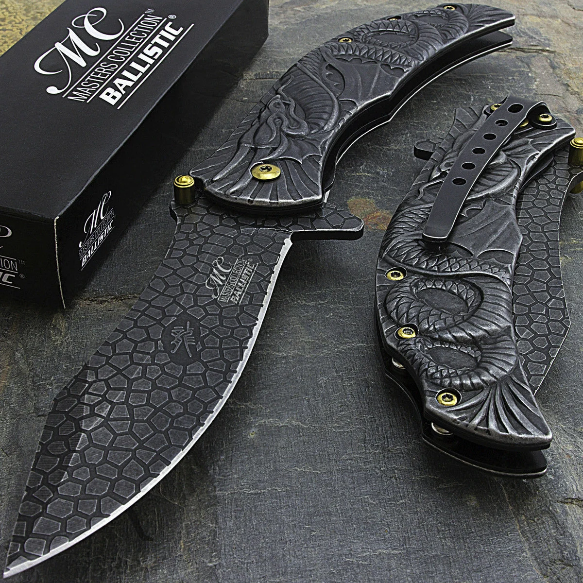 TWO DRAGON STONE WASH ASSISTED FOLDING POCKET KNIFE SET