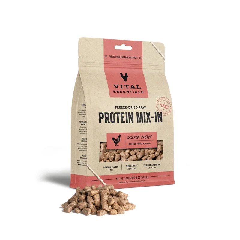 Vital Essentials Freeze Dried Raw Protein Mix-In Chicken Recipe Mini Nibs Topper for Dogs