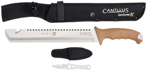 Walker's Carnivore 12" Silver Ti Bonded 440 SS Blade, Brown ABS Handle, 18" Long Includes Sheath