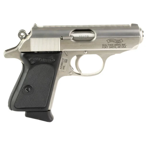 Walther PPK 32 ACP, 3.3" Barrel, Stainless Steel, Black Grip, 6rd