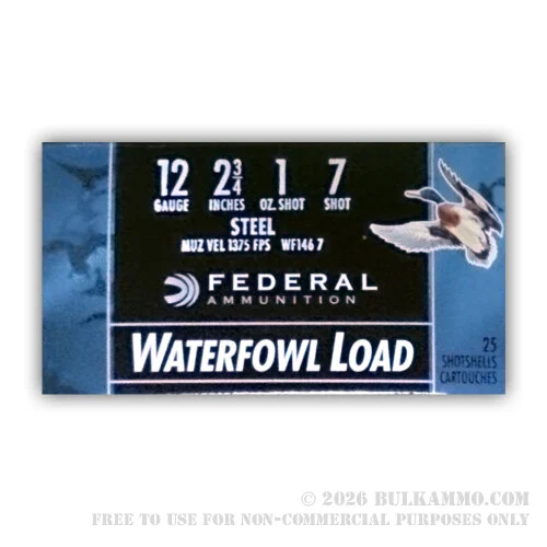 250 Rounds of 12ga Ammo by Federal - 1 ounce #7 Shot (Steel)