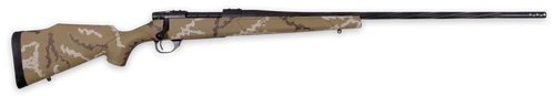 Weatherby Vanguard Outfitter 308 Winchester, 24" Threaded Barrel, Tan w/ Brown & White Sponge Camo, Black Rec, 5rd