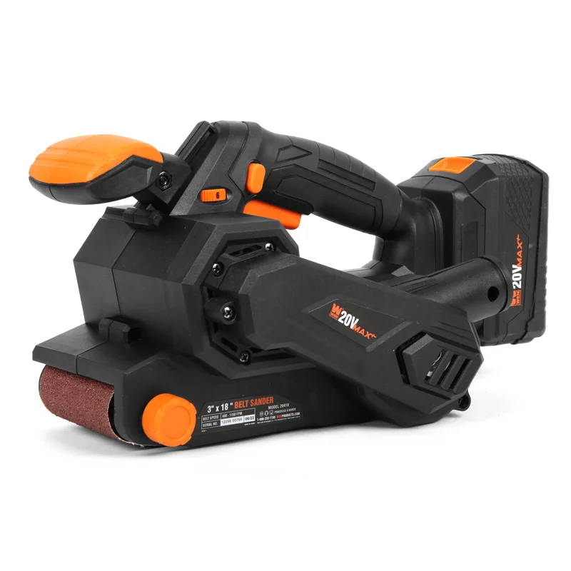 WEN 20418 20V Max Cordless Belt Sander, Variable Speed, Handheld and Portable with 4.0Ah Battery and Charger