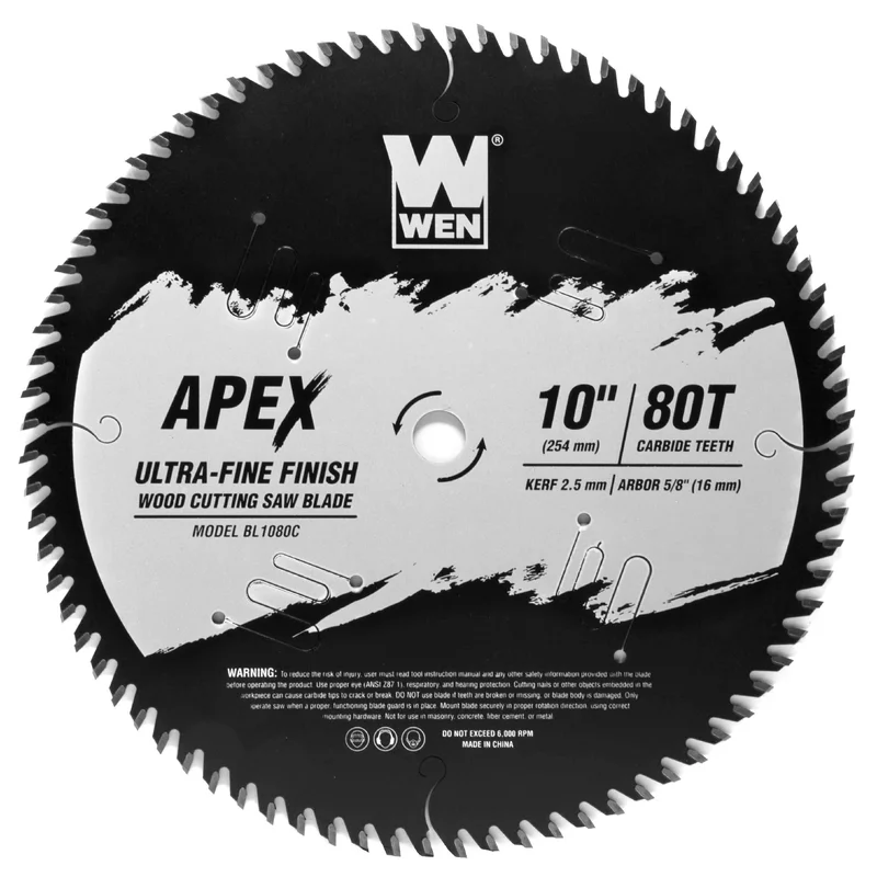 WEN BL1080C Apex 10-Inch 80-Tooth Carbide-Tipped Ultra-Fine-Finish Industrial-Grade Woodworking Saw Blade with Cool-Cut Coating