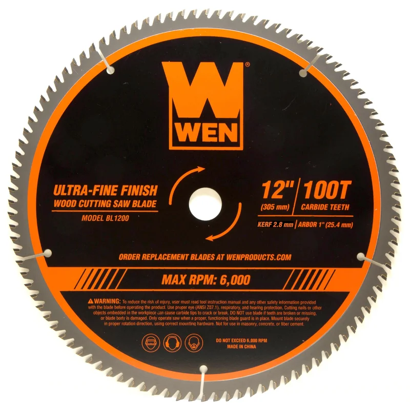 WEN BL1200 12-Inch 100-Tooth Carbide-Tipped Ultra-Fine Finish Professional Woodworking Saw Blade for Miter Saws and Table Saws