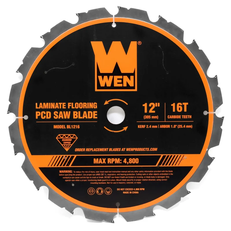 WEN BL1216 12-Inch 16-Tooth Diamond-Tipped (PCD) Professional Circular Saw Blade for Fiber Cement and Laminate Flooring