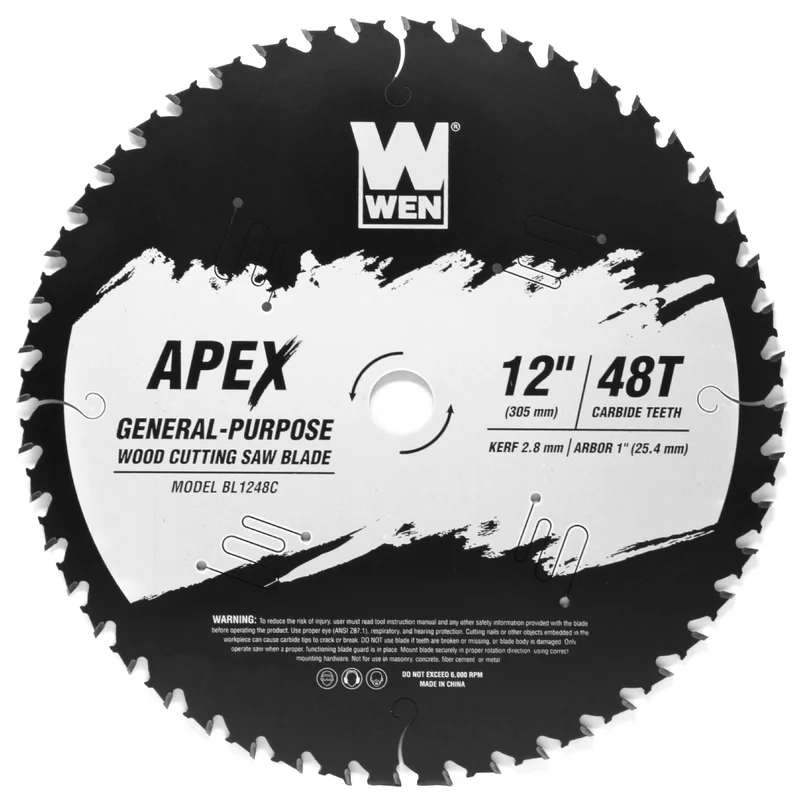 WEN BL1248C Apex 12-Inch 48-Tooth Carbide-Tipped General-Purpose Industrial-Grade Woodworking Saw Blade with Cool-Cut Coating