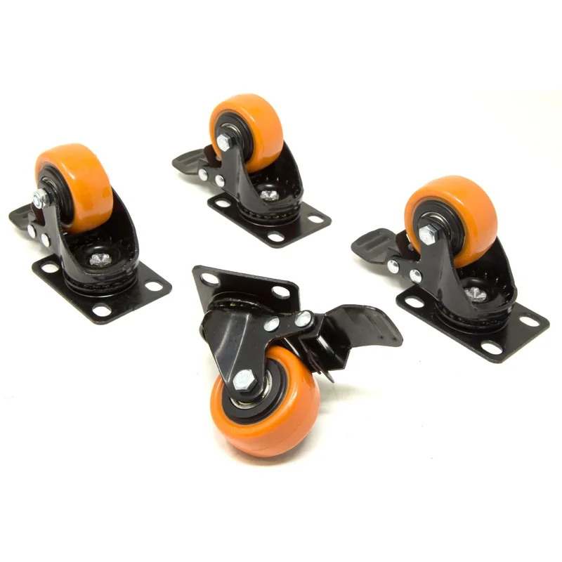 WEN CA1162B 2-Inch 155-Pound Capacity Double-Bearing Polyurethane Swivel Plate Caster with Brake (4-Pack)