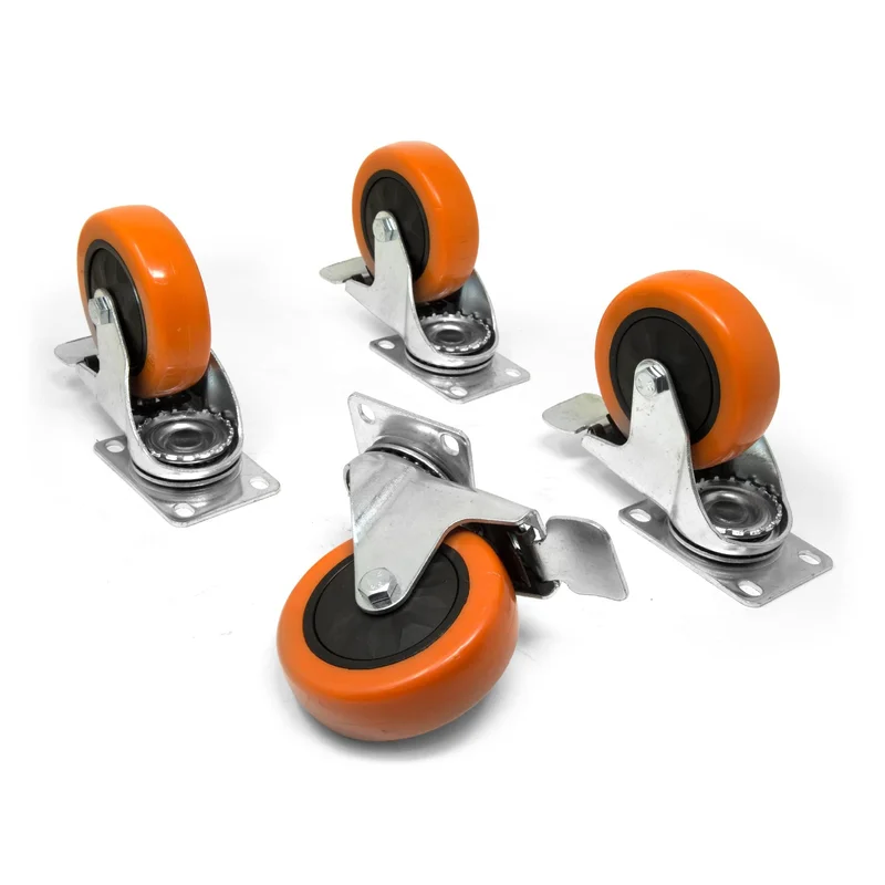 WEN CA3223B 3-Inch 220-Pound Capacity Single-Bearing Polyurethane Swivel Plate Caster with Brake (4-Pack)