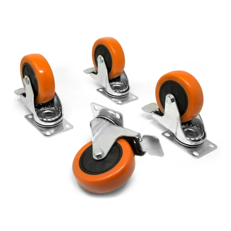 WEN CA3294B 4-Inch 285-Pound Capacity Single-Bearing Polyurethane Swivel Plate Caster with Brake (4-Pack)