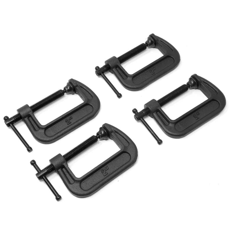 WEN CLC212 Heavy-Duty Cast Iron C-Clamps with 2-Inch Jaw Opening and 1.2-Inch Throat, 4 Pack
